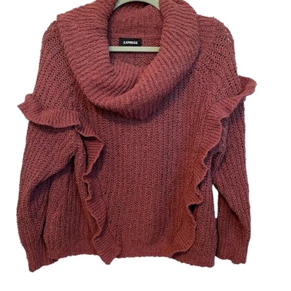 Express Pink Cowl Neck Sweater with Ribbed Texture - Picture 1 of 5